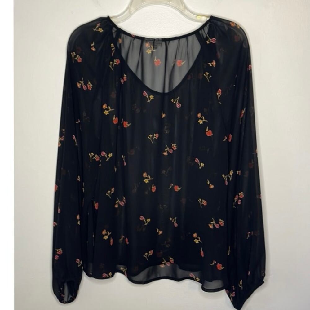 Ana Black Floral Blouse Womens XXL Sheer Elastic Cuffs Feminine Fairy Whimsigoth - Picture 8 of 13